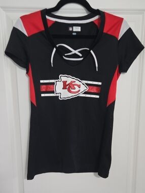 NFL Kansas City Chiefs Black & Red Lace-Up Women's Jersey Tee